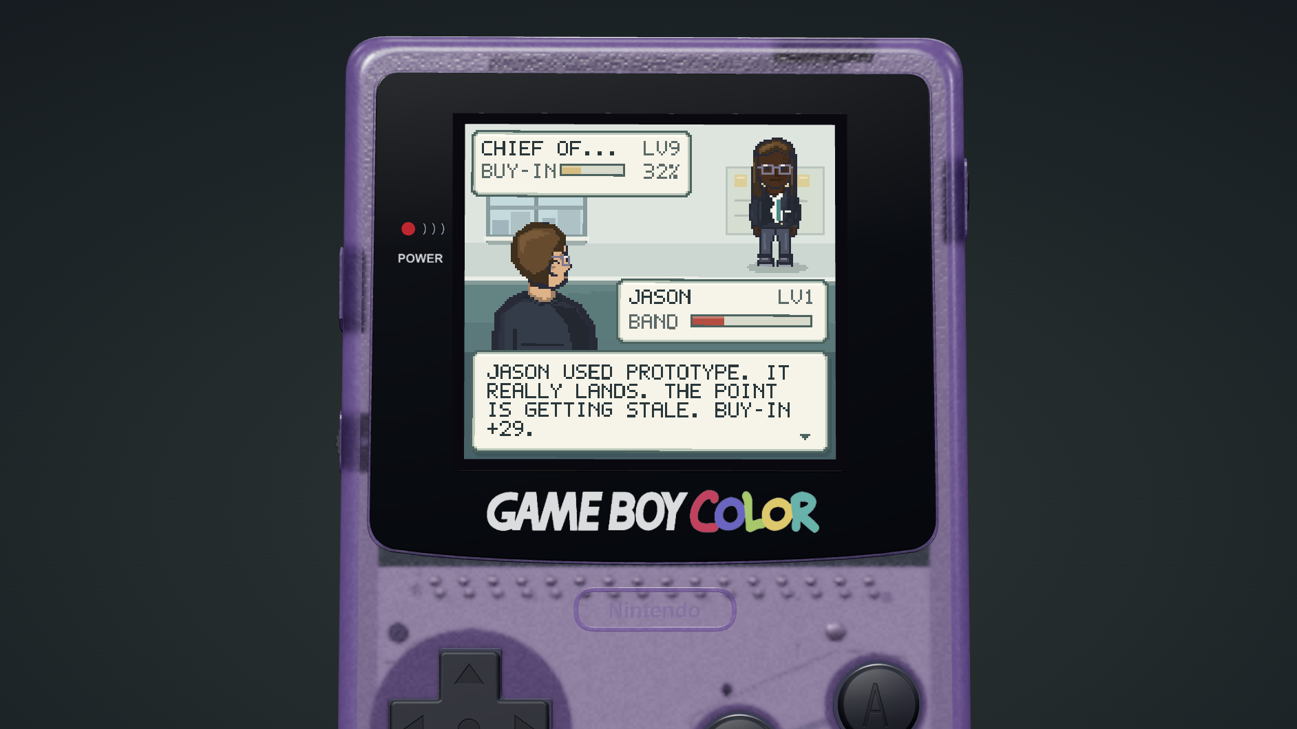 A Pixélmon battle showing a prototype move increasing an opponent's buy-in, alongside the player's bandwidth meter